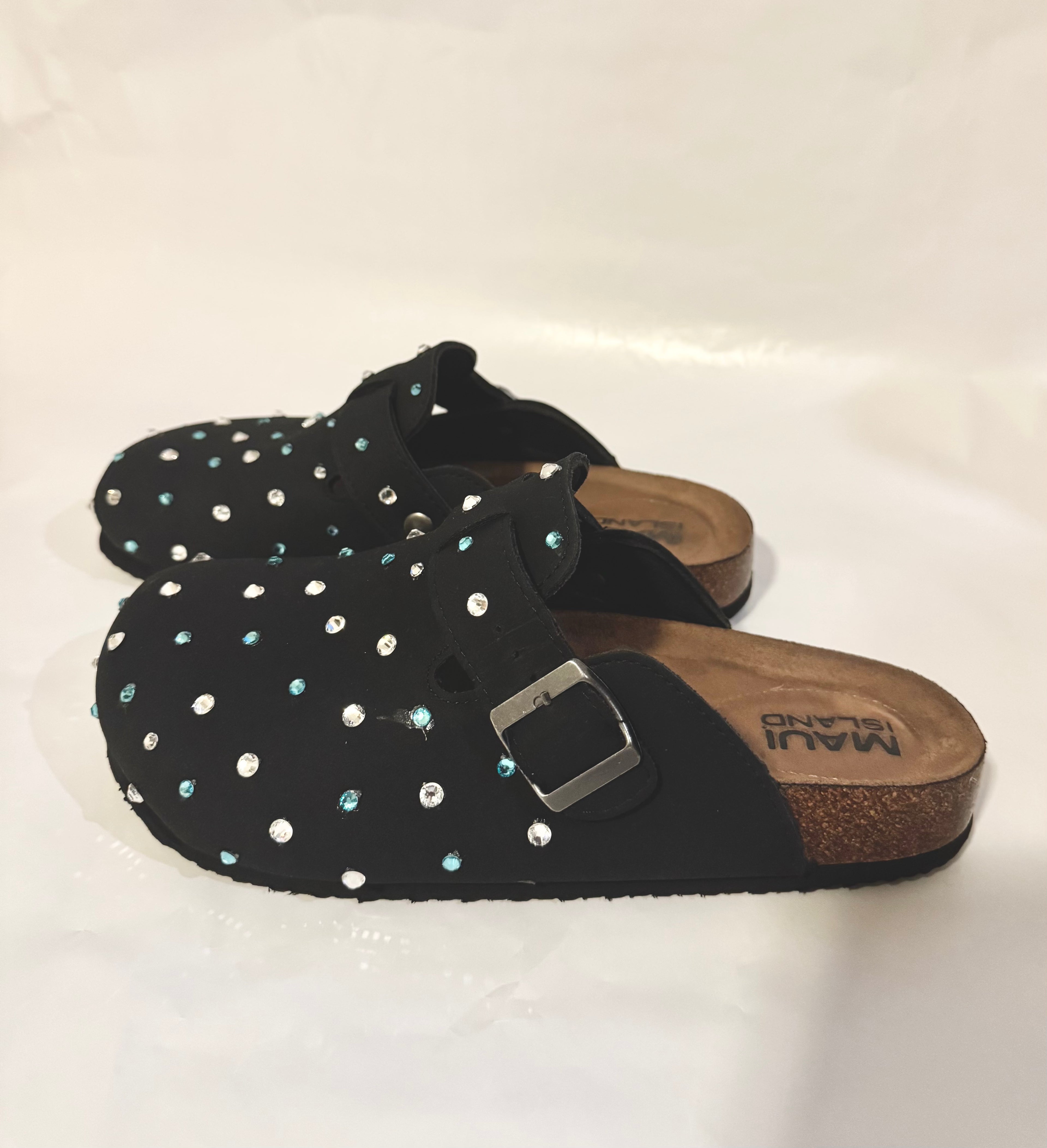 Custom Rhinestone Black Suede Clogs – CK29 Edition
