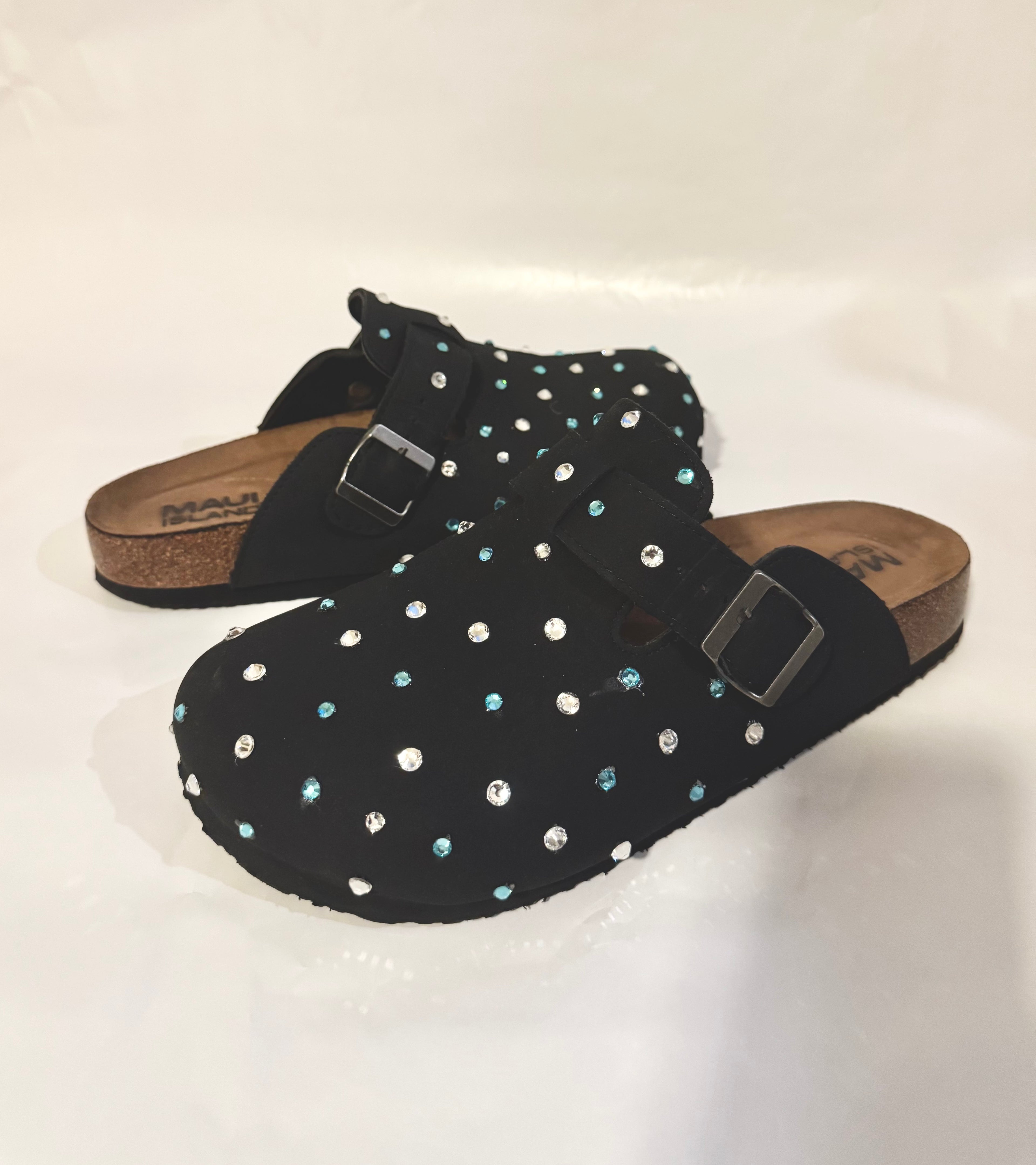 Custom Rhinestone Black Suede Clogs – CK29 Edition